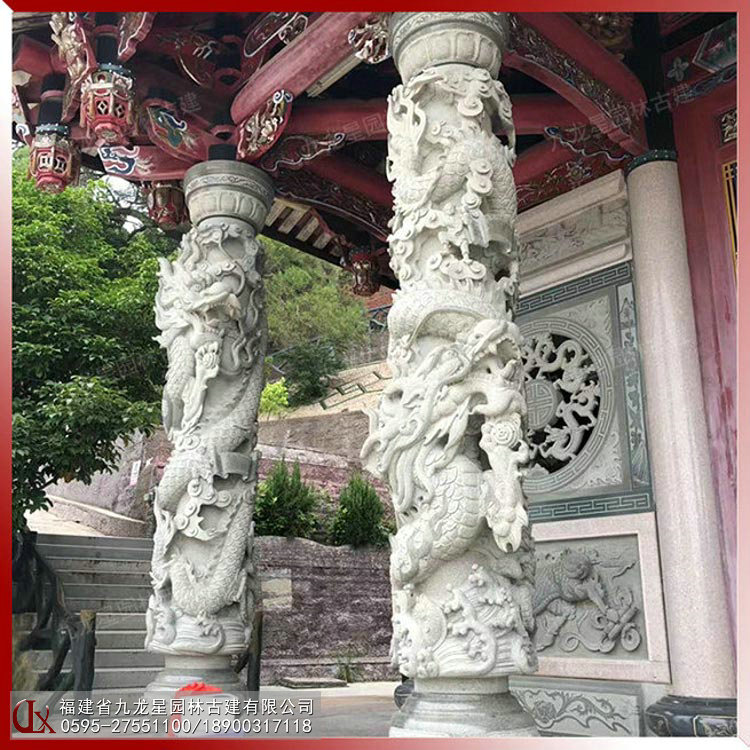 石雕祠堂龍柱圖片